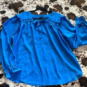 Ann Taylor | Blue Ruffle Blouse with Tie Neck